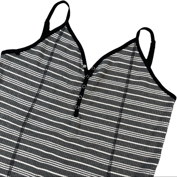 POL size large black, grey, & white striped ribbed vneck bodysuit, snap bottom - Picture 6 of 15